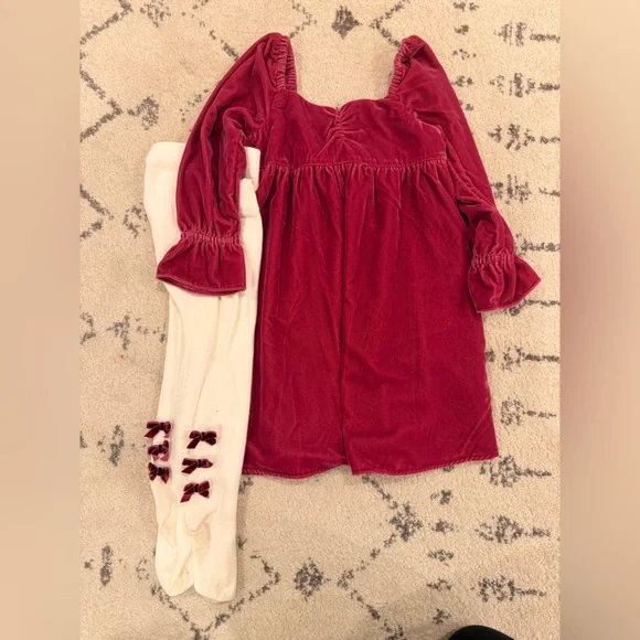 Janie and Jack Velvet Burgundy Dress and Tights Janie and Jack Velvet Burgundy Dress and Tights